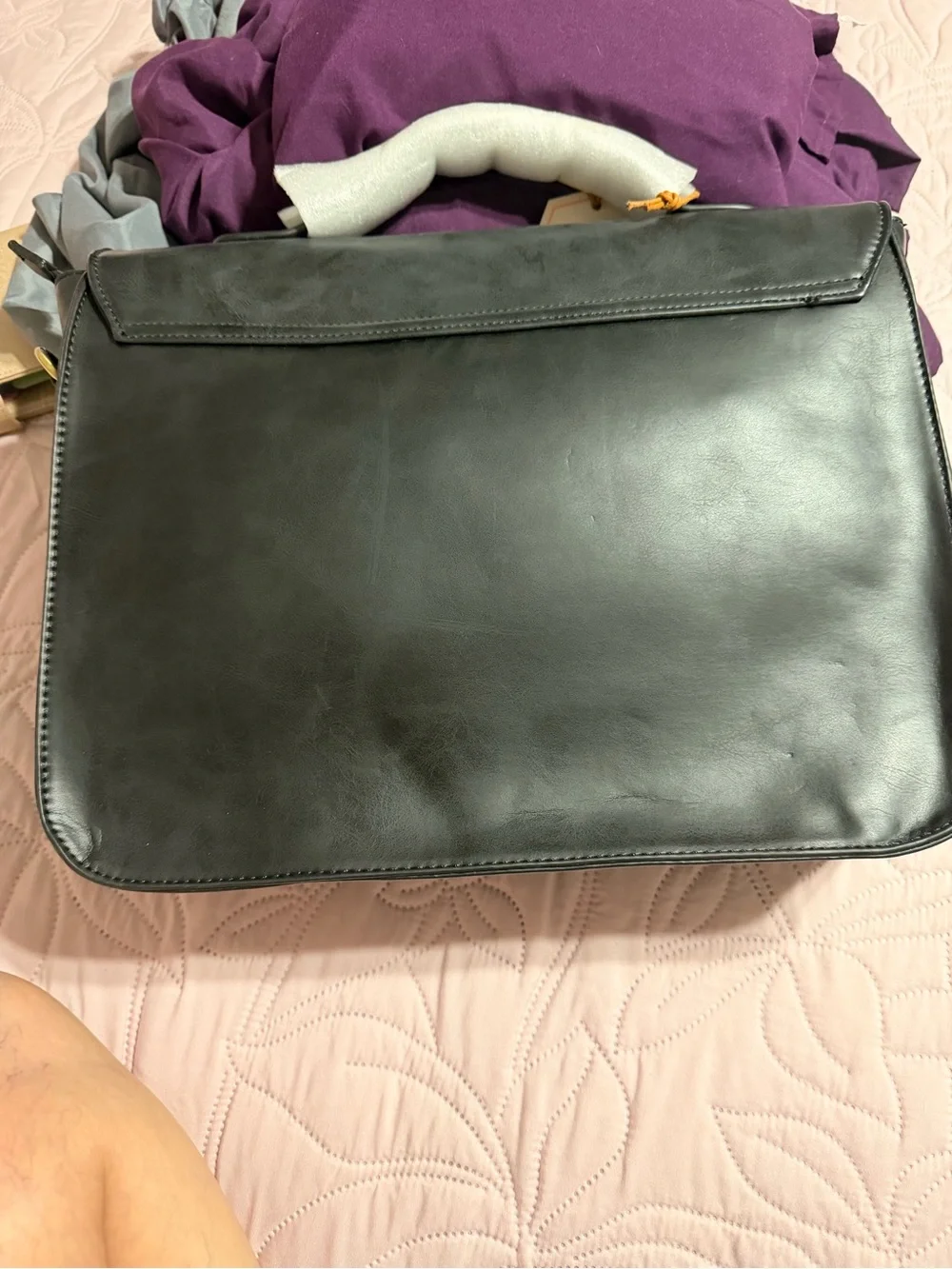 Ecosusi Black Men's Faux Leather Briefcase with Dual Buckle Front